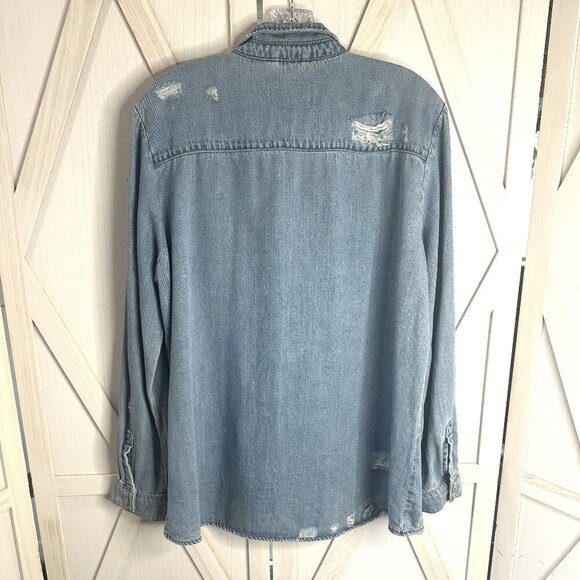 ONLY Blue Denim Milton Destroyed Button Down Shirt - Picture 2 of 4